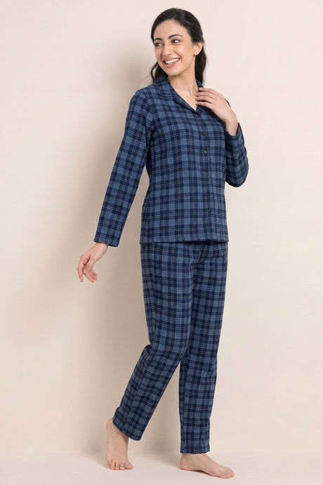 Buy Zivame Flannel Woven Pyjama Set - French Blue